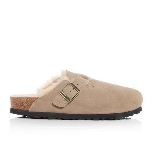 Closed Round Toe Suede Fur Lined Cork Clogs